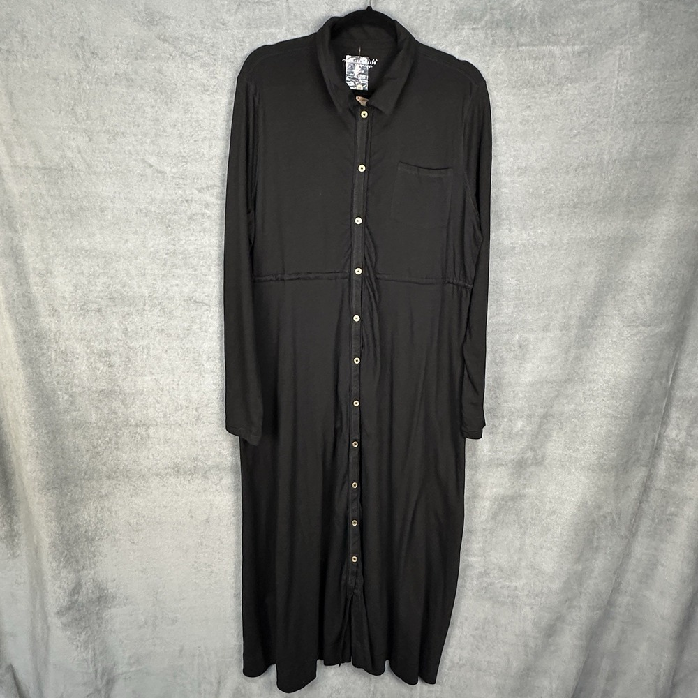 Natural Life Dress Womens Large Black Christa Knit Cotton Maxi Boho Lagenlook